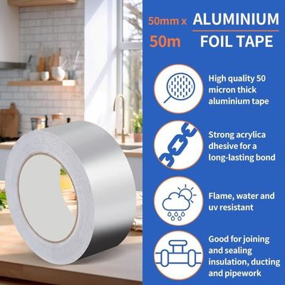 Ruban Adhésif Aluminium Haute Température Uxcell - 50mm X 50m, Résistant à La Chaleur
