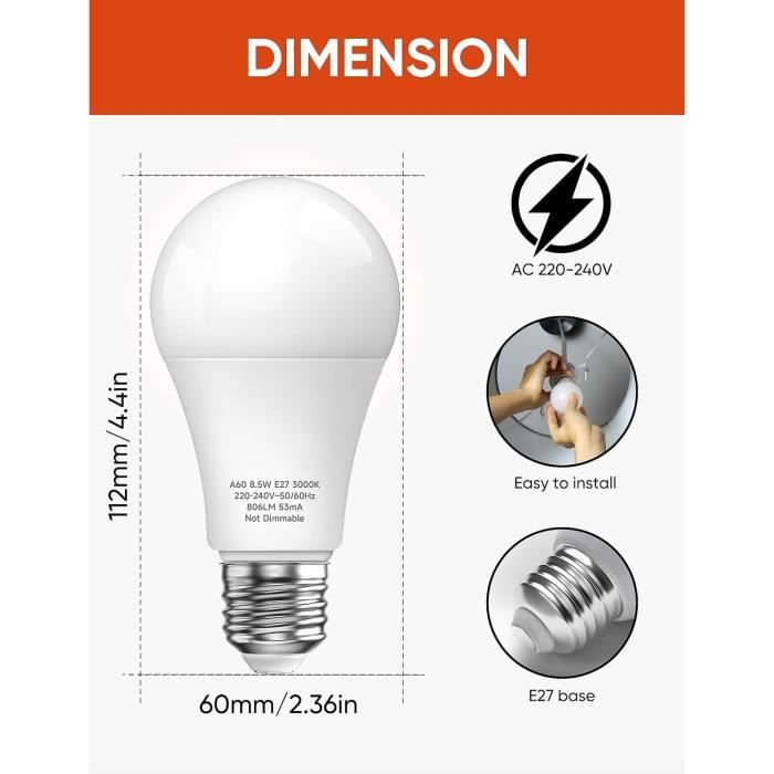 Ampoule LED E27 Bulb 8,5W 3000K Dimmable 