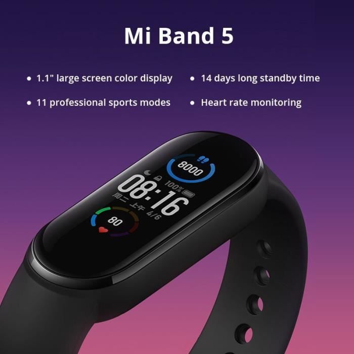 Montre connect e Version mondiale Xiaomi Mi bande 5 Bracelet intelligent 4 couleurs AMOLED cran Miband 5 Type band 5 add red