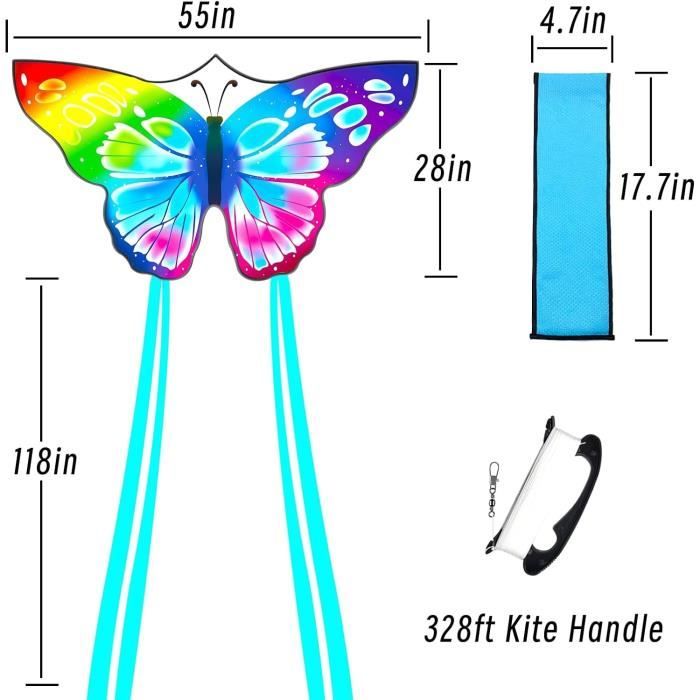 Grand Cerf-volant Papillon Coloré SSKHE – Facile à Voler, Avec Longue Queue, Pour Enfants Et Adultes, Activités En Plein Air