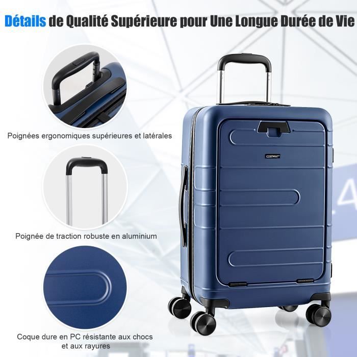 Valise Cabine Rigide 20 Pouces En Aluminium Noir - 4 Roues, Serrures TSA, Neuf