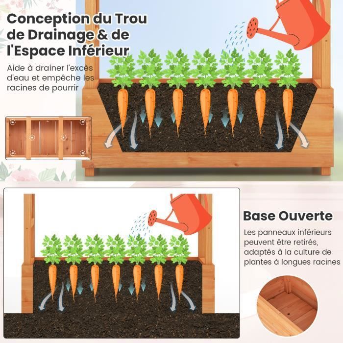 Jardinière Surélevée Avec Treillis 110x44x182cm - Bois Sapin Pour Plantes Grimpantes