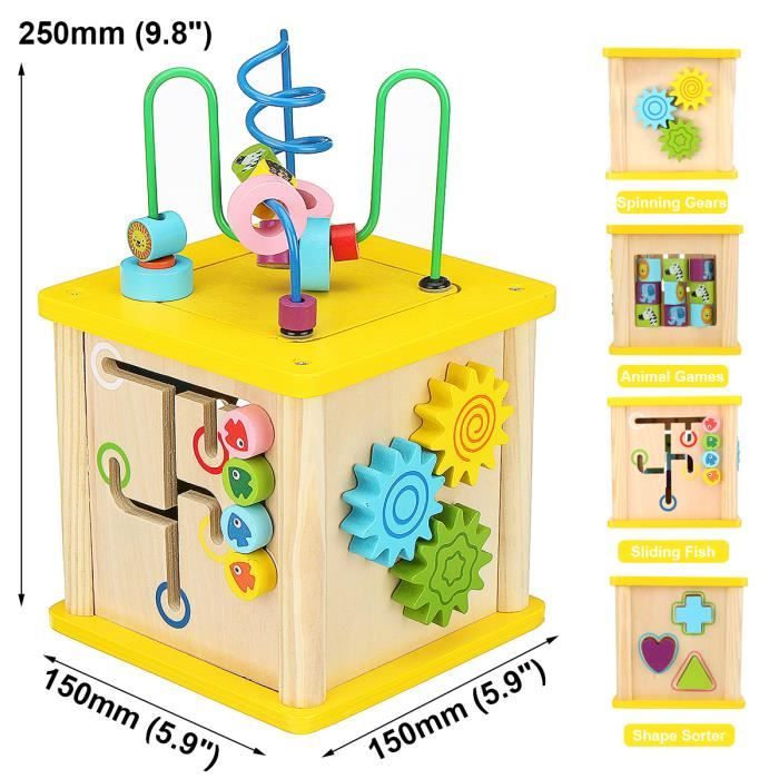 Jouet Bébé Cube D'activités En Bois 6 En 1 Montessori Jouet En Bois Jeu