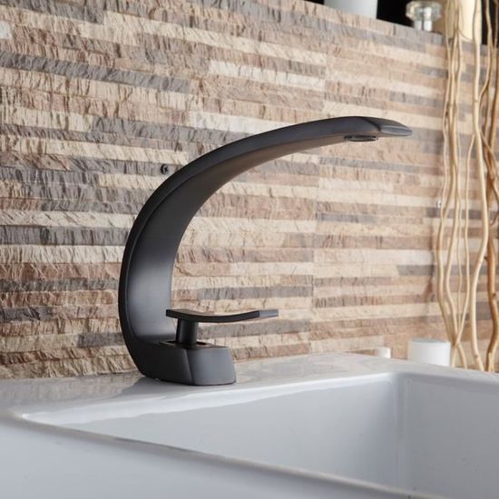 Robinets de bain Robinets d/évier de salle de bains LED Contemporain noir Chute dhuile en laiton-Bronze