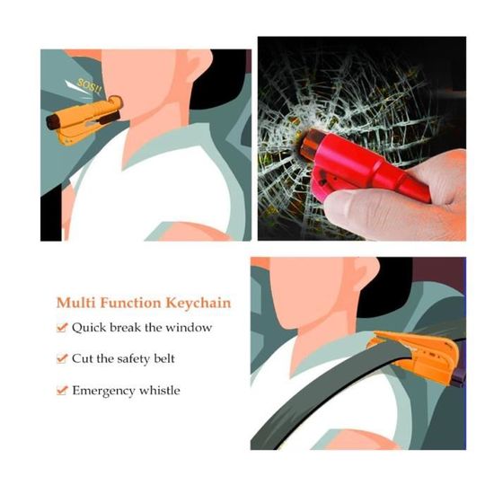 Lot De 2 Coupe-Ceintures Et Marteaux De Secours - Outil De Sauvetage Urgence Voiture - Portable, Compact - Pour Briser Vitre Et Couper Ceinture