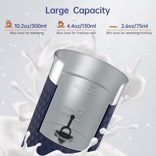 Fizzyo Mousseur à Lait Électrique 4 en 1, 350ML Capacité Mousseur à Lait Automatique avec 2 Fouets, Silencieux Chauffe Lait Pour Mousse de Lait Chaude et Froide Chocolat Chaud Latte Cappuccino