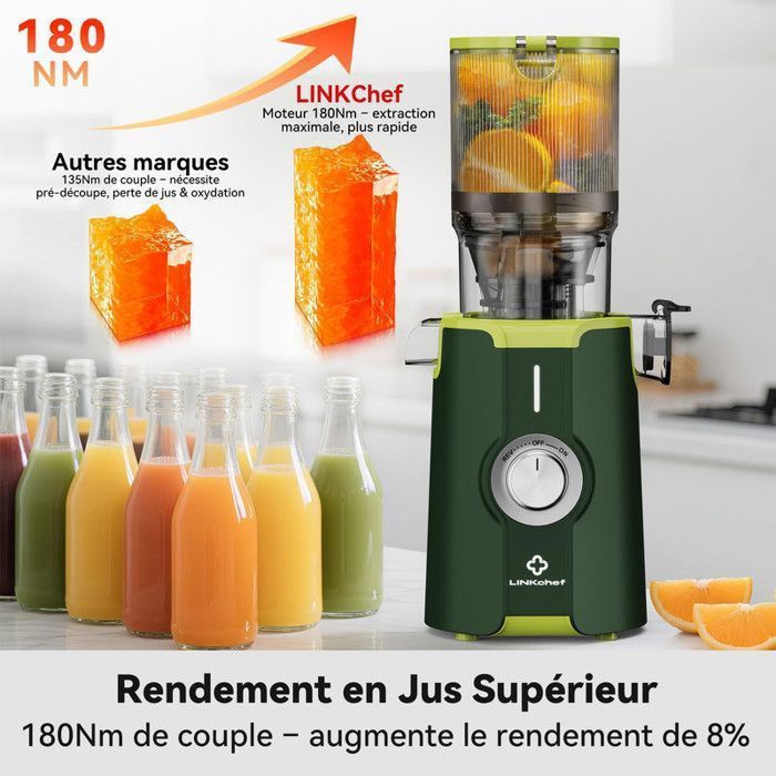 Extracteur De Jus Lent 250W - Ouverture 103mm - 2 Filtres Sans BPA - Vitesse 50-60 Tr/min