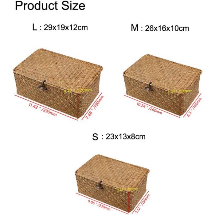 Esoes Panier de rangement en rotin tressé avec couvercle en jonc de mer, panier à linge, organisateur de maquillage pour salle de bain, salon, cuisine