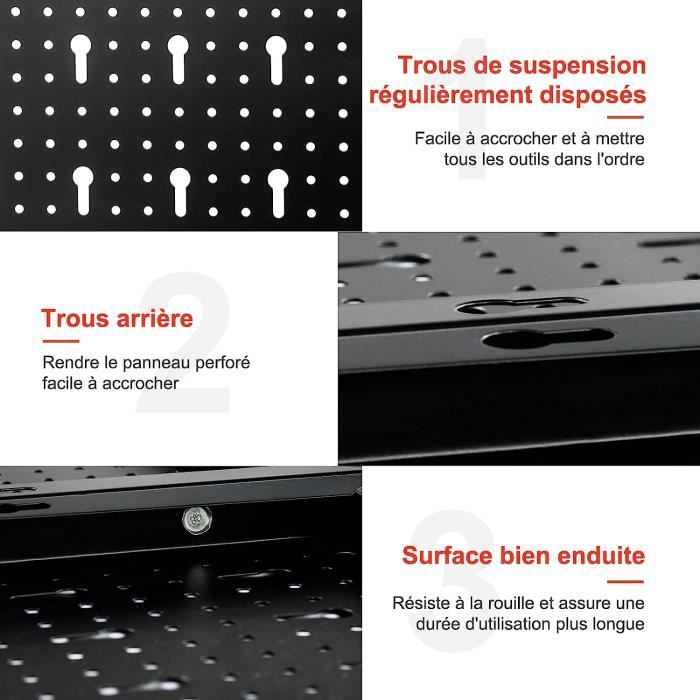 HUHOLE Panneau Perforé Bureau Métal Noir 81,3 X 30,5 Cm - Organisateur Polyvalent Pour Bureau Et Gaming