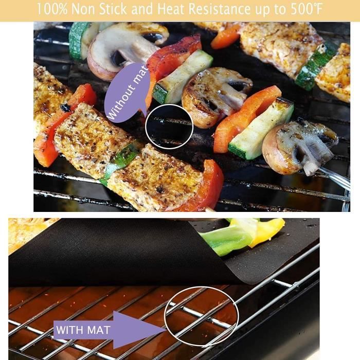 4 Tapis Anti-Adhésifs Barbecue Diompirux 50x40cm + Pince - Réutilisables Et Découpables