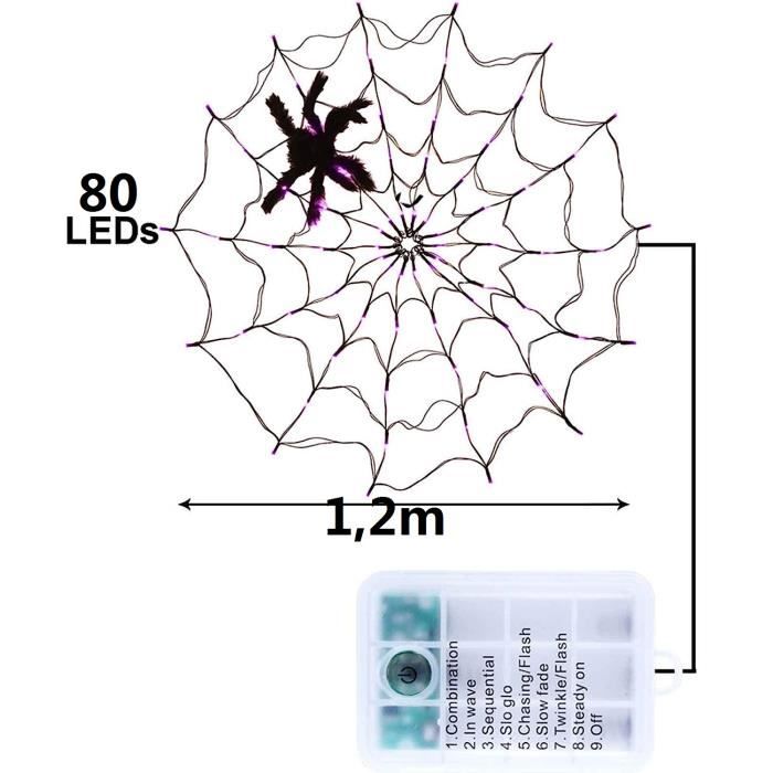 Décorations Halloween Extérieur: Guirlande Lumineuse Toile D'Araignée 180cm, 60 LEDs, 8 Modes, Fonction Timer, Sans Araignées,Étanche Pour Jardin | Leroy Merlin