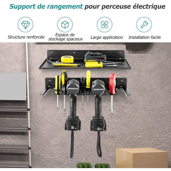YYR Support Mural Robuste Pour Outils électriques, Support De Rangement Sans Fil, Support D'outils De Batterie Avec étagère Pour Station De Charge Pour L'organisation Du Garage, Atelier, Panneau