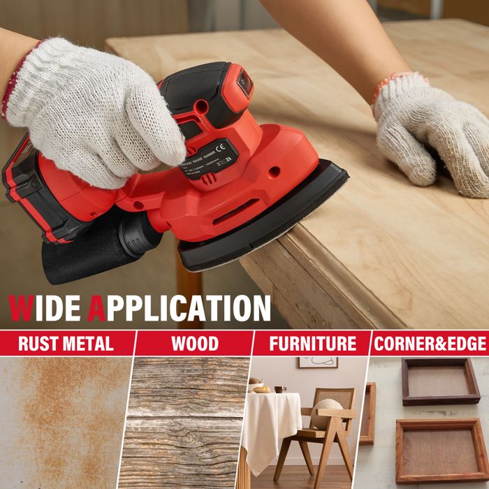 Ponceuse Triangulaire WORKPRO 130W Avec Aspiration - 13000 Tr/min - Livrée Avec 20 Feuilles Abrasives - Pour Bois, Métal, Murs