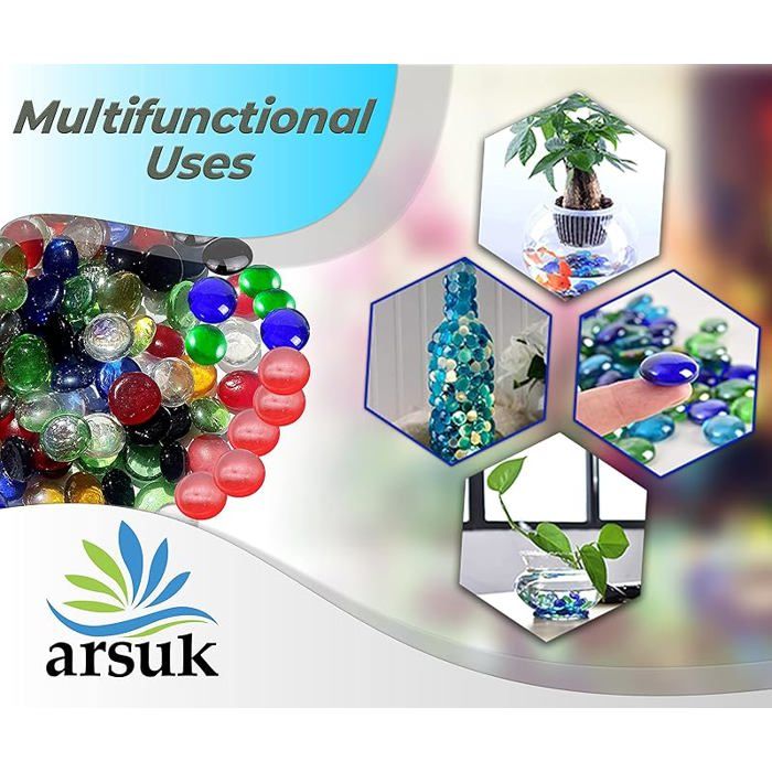 Hisredsun Lot de 290 Galets en Verre Bleu mer, Perles Plates en marbre