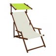 Chaise longue de jardin blanche avec pare-soleil en vert pistache, bain de soleil pliant 10-303-306S-0