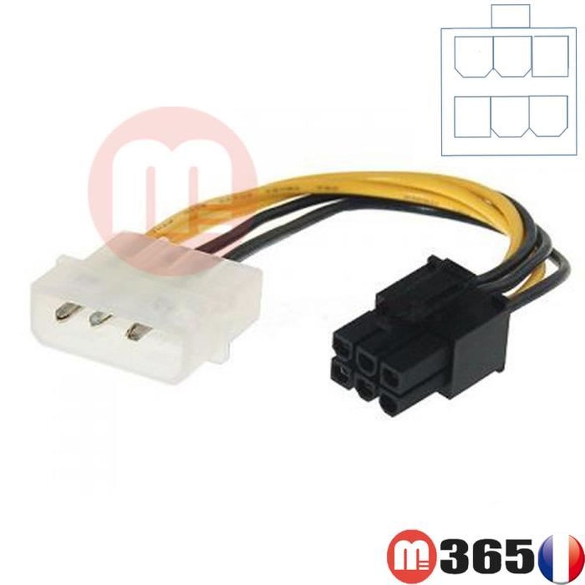 Câble Adaptateur MOLEX IDE 6 pins alimentation carte graphique PCIE 6