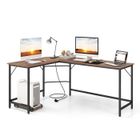 COSTWAY Bureau d’Angle de 168 x 125cm avec Support UC, 2 Prises Électriques et Port USB & Type C, Cadre en Métal Robuste, Naturel