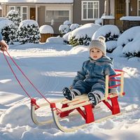 Luge Pliable - Luge en Bois pour Enfants avec Dossier - Traîneau avec Câble de Traction - Rouge