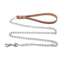 Tbest Laisse de chien Sangle de plomb de corde de collier d'entraînement en laisse de chien en métal avec poignée en PU (marron)