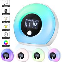 Réveil Lumineux avec Haut-parleurs Bluetooth, Réveil Enfant avec écran LCD, 5Couleur,Veilleuse à Induction pour Enfants, Fête, Chamb