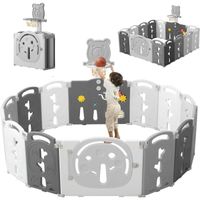 Parc Bébé 12+2 Panneaux Pliable, parc bebe modulable avec Panier de Basket, Parc pour enfants en Plastique, parcs XL 153×153cm,