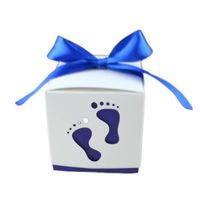 50Pcs Boîte à Dragées Bonbonières avec Ruban pour Décoration de Mariage Fêtes Baptême Garcon Fille (Bleu Foncé)
