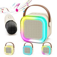 Karaoke Microphones sans Fil, Karaoké Enceinte Portable pour Enfants avec LED Lumière pour Party Support TWS/AUX/FM/USB/TF Card