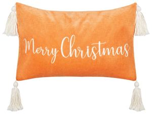 COUSSIN Coussin en velours orange à inscription de Noël av