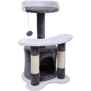 ARBRE À CHAT Arbre à chat 65 cm gris- blanc avec corde en Sisal Plateforme Niche et balle de jeux Griffoir