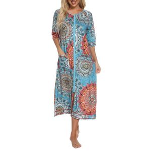 PYJAMA Chemise de nuit Manches Courtes Grossesse Allaitement Maternité avec Fermeture Éclair pour Femme Pyjamas,Bleu2