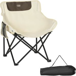 CHAISE DE CAMPING Chaise de camping pliable avec sac de transport et pochette de rangement acier oxford beige 61x54x66cm Beige