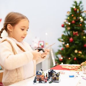 Bougie décorative de Noël, motif vintage enfant et village