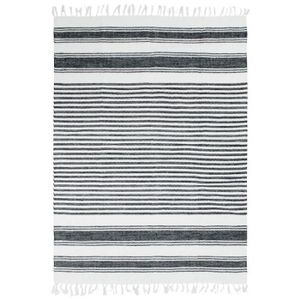 TAPIS DE COULOIR TERRA COTTON - Tapis 100% coton lignes noir, gris et blanc 190 x 290 cm