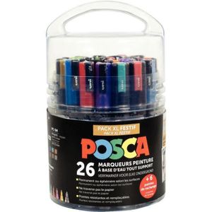 POSCA - Mitsubishi Pencil - Mallette 60 marqueurs Pointes Extra-Fines PC1MC  / Fines PC3M / Moyennes PC5M / Biseautées PC8K - Marqueurs Peinture à Base  d'Eau - Tout Support : : Fournitures de bureau