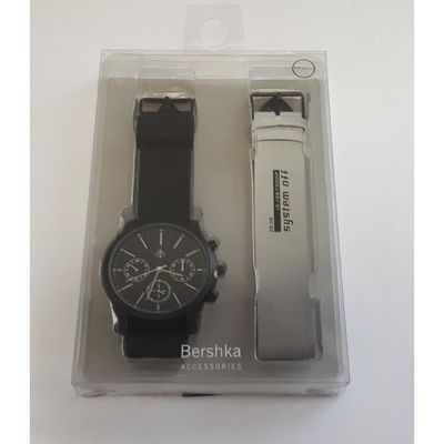BERSHKA Montre Hommes avec bracelet Noir Argent montre