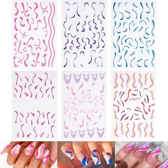 Stickers Ongles Nail Art Autocollants Ongles Autoadhésif Pochoirs Ongle Nail Art Rayures Colorées Décalcomanies, Idéal Comme Cadeau