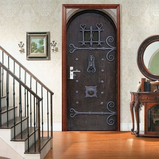 Stickers Porte Poster Porte En Bois D'Époque 88 X 200 Cm 3D Papier Peint Porte Trompe L'Oeil Pour Salon Chambre Décoration De La Maison Stickers Muraux Imperméable Stickers Amovibles Art Decor
