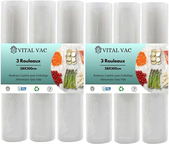 Rouleau Sous Vide Alimentaire, 3 Packs Sac Sous Vide Alimentaire, Convient à Tous Machine Sous Vide 28 X 300cm 25 X 300cm 20 X 300cm Fiche Technique Et Prix Au Maroc