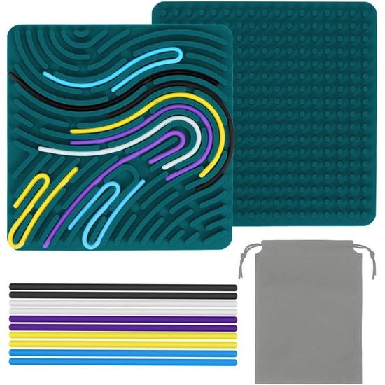 CQXSYTBN Tableau d'activités sensorielles Anti-Stress en Silicone, Planche de Manipulation Double Face avec 21 Cordes, Outil de Relaxation et motricité pour Adultes, avec Sac de Transport