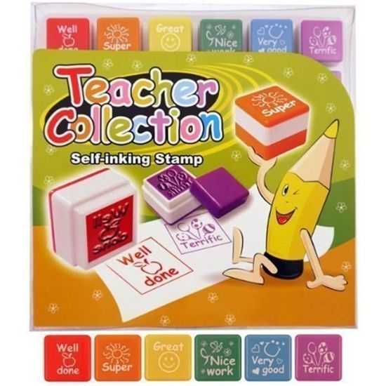 Lot De 6 Tampons Encreurs Auto-encreurs Pour Prof D’Anglais – Messages Motivants & Fun Pour Élèves (Perfect, Good Job, Etc.)