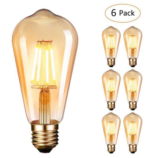 Ampoule LED Edison,Dobee Lampe Edison Vintage 4W 400LM 2600-2700K Angle de faisceau à 360° E27 ST64 Lampe Décorative Ampoules à i