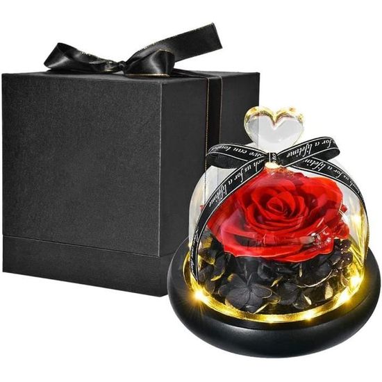 Naturelle Rose Eternelle sous Cloche La Belle et La Bete avec LED Fleurs Lumineux légante Dme en Verre Cadeau pour Fête  [1024]