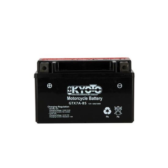 Batterie Moto Kyoto SLA GTX7A-BS (YTX7A-BS) AGM 12V 6Ah - Sans Entretien, Prête à L'Emploi