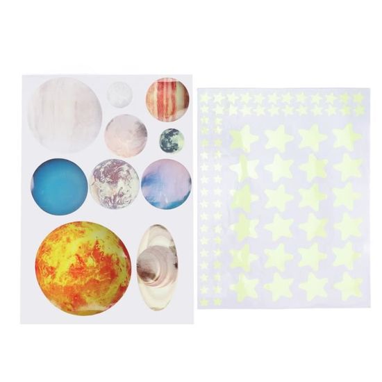 Autocollants Muraux Planètes Et Astronautes - Lot De 2 Stickers PVC Pour Chambre Enfant (47x33 Cm Et 96x30 Cm)