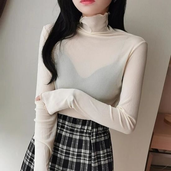 Chemise À Manches Longues en Maille Pour Femme, Hauts Transparents Sexy Voir À Travers Le Haut