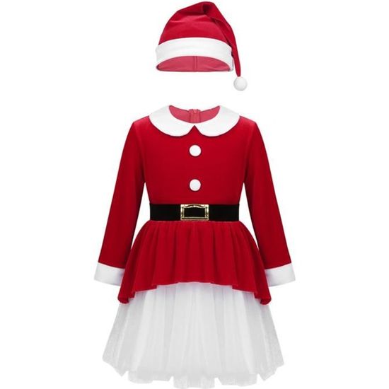Iixpin Robe Noël Fille Enfant Déguisement Mère Noël avec Chapeau