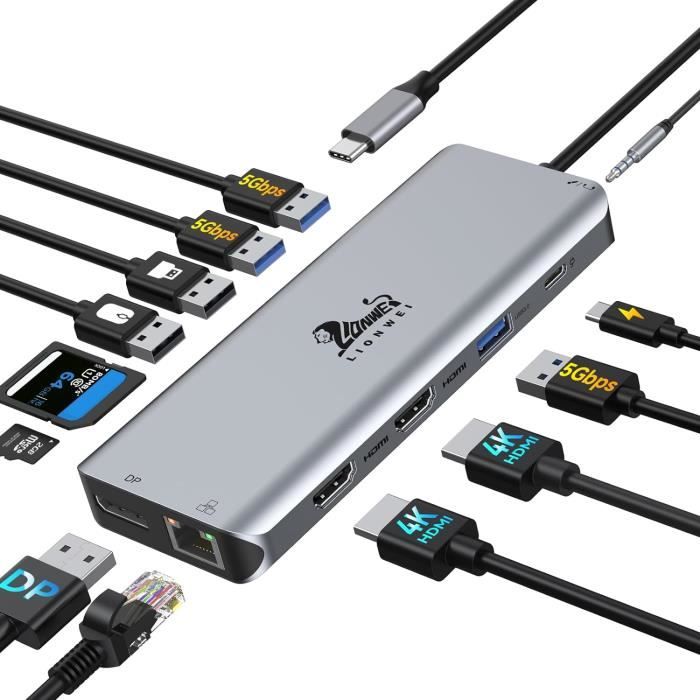 Station D'accueil USB-C 8 En 1 Avec 2 Ports HDMI 4K - Hub Multiport Pour Dell, HP