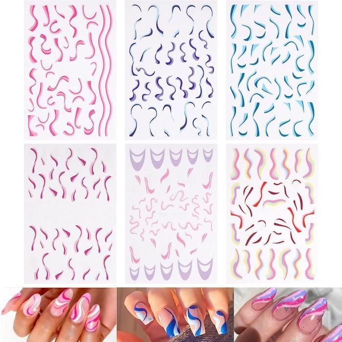 Stickers Ongles Nail Art Autocollants Ongles Autoadhésif Pochoirs Ongle Nail Art Rayures Colorées Décalcomanies, Idéal Comme Cadeau