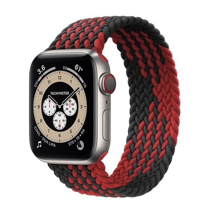 couleur noir bande rouge taille SS Boucle Solo tressée pour Apple watch , bracelet de ceinture élastique en N