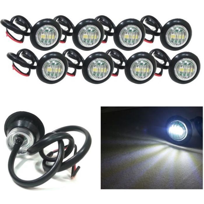 8 x 24V LED BLANC FEUX DE GABARIT CAMION CARAVANE CHASSIS REMORQUES CAMPER